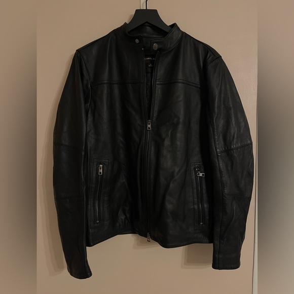 NWOT MICHAEL KORS MENS Genuine Lambskin Leather Black Racer Jacket Size Medium - Picture 6 of 11